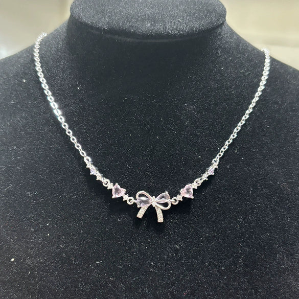 Jewelry Necklace Copper Heart Zircon Butterfly Bow Style For Women