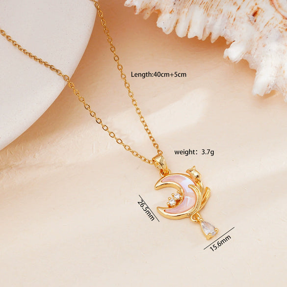 Jewelry Necklace Copper O Chain Mixed Gemstone Inlay Microinlaid Zircon Star Moon Electroplating Women's