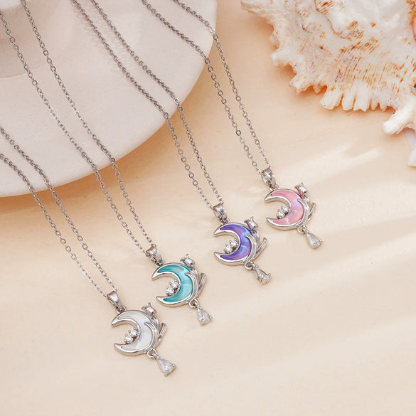Jewelry Necklace Copper O Chain Mixed Gemstone Inlay Microinlaid Zircon Star Moon Electroplating Women's