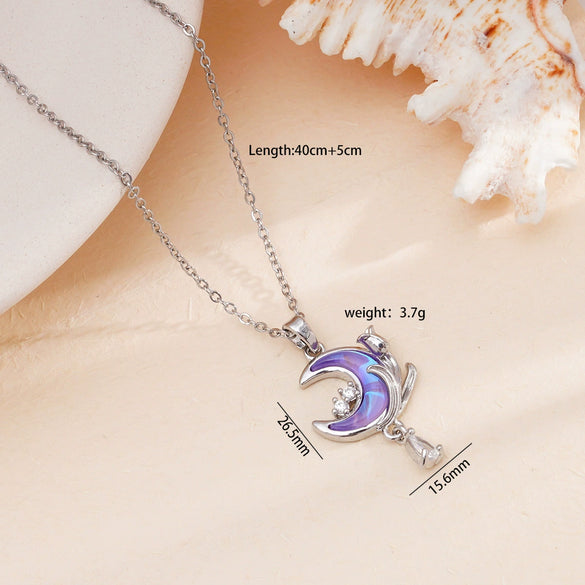 Jewelry Necklace Copper O Chain Mixed Gemstone Inlay Microinlaid Zircon Star Moon Electroplating Women's