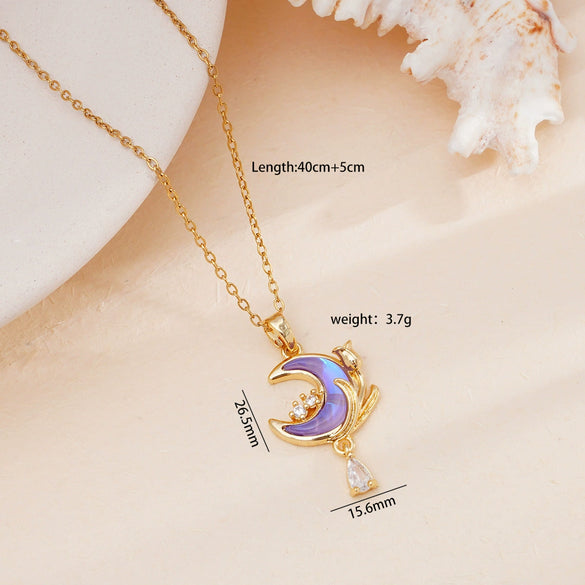Jewelry Necklace Copper O Chain Mixed Gemstone Inlay Microinlaid Zircon Star Moon Electroplating Women's