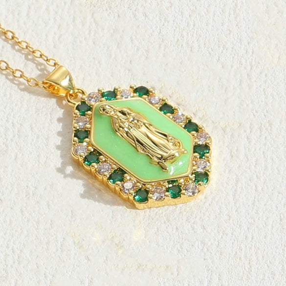 Jewelry Necklace Copper Zircon Dripping Oil Geometric Simple Style Pendant