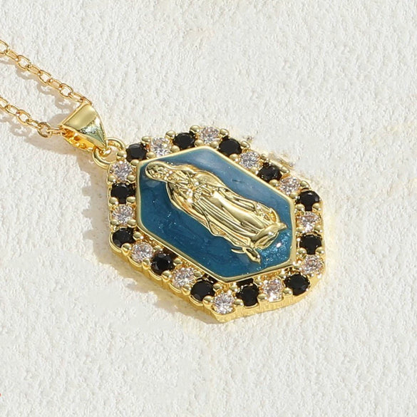 Jewelry Necklace Copper Zircon Dripping Oil Geometric Simple Style Pendant