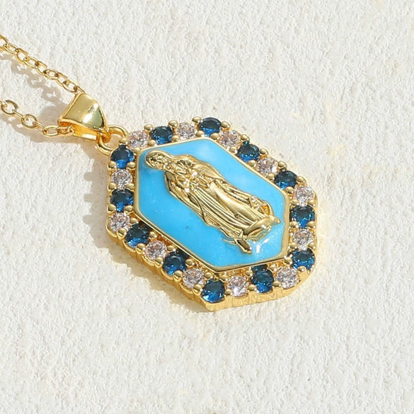 Jewelry Necklace Copper Zircon Dripping Oil Geometric Simple Style Pendant