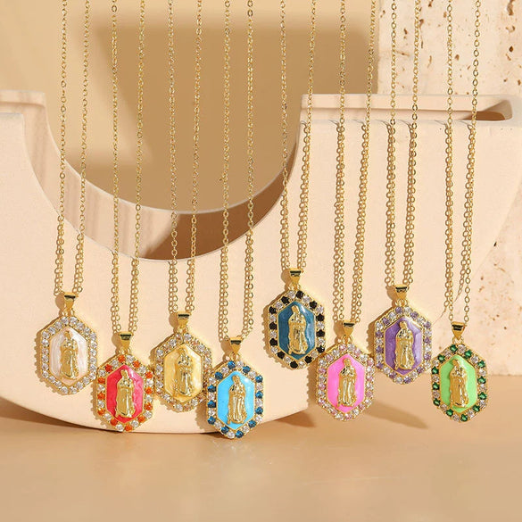 Jewelry Necklace Copper Zircon Dripping Oil Geometric Simple Style Pendant