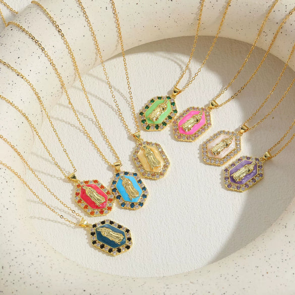 Jewelry Necklace Copper Zircon Dripping Oil Geometric Simple Style Pendant