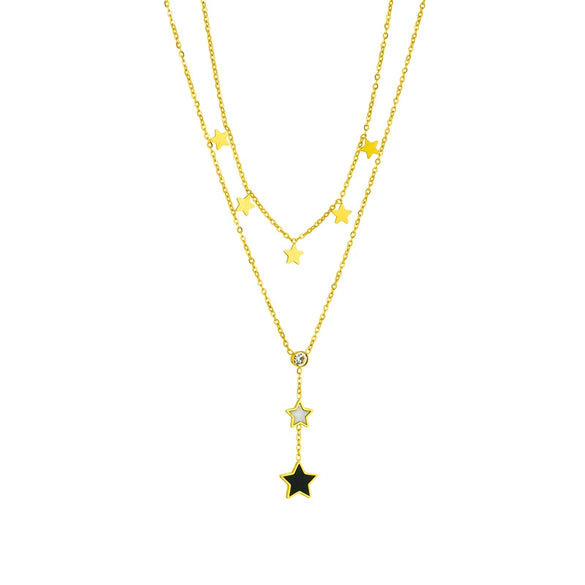 Jewelry Necklace Doublelayered Fivepointed Star Diamond Tassel Pendant Titanium Steel Geometric Electroplating