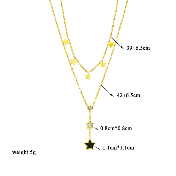 Jewelry Necklace Doublelayered Fivepointed Star Diamond Tassel Pendant Titanium Steel Geometric Electroplating