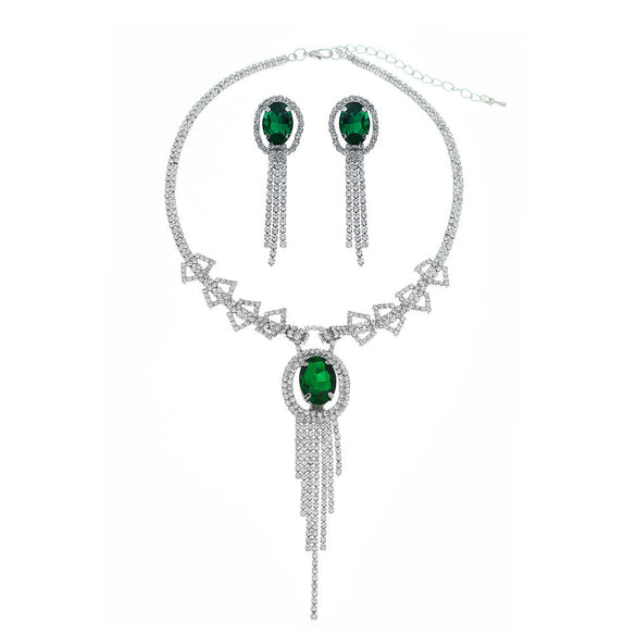 Jewelry Necklace Earrings Set Alloy Snake Bone Chain Mixed Gem Inlay Love Water Drops Bell Pattern Electroplating