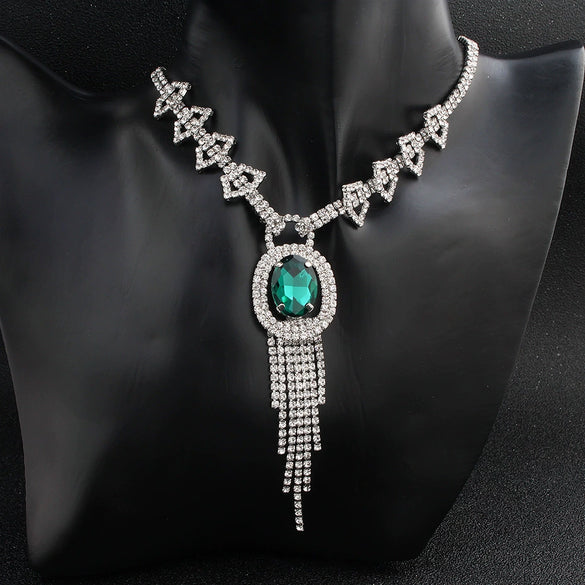 Jewelry Necklace Earrings Set Alloy Snake Bone Chain Mixed Gem Inlay Love Water Drops Bell Pattern Electroplating