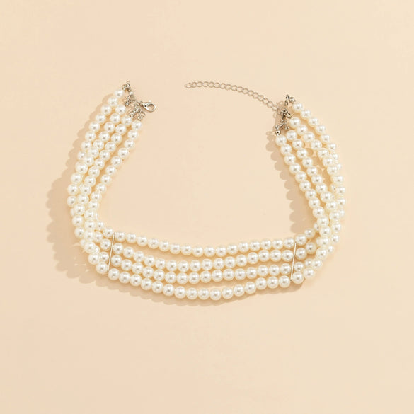 Jewelry Necklace Handmade Multilayer Imitation Pearl Plastic Resin Geometric Snake Bone Chain Women Choker