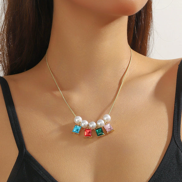 Jewelry Necklace Light Luxury Geometric Drop Shape Artificial Crystal Snake Bone Chain Electroplating For Women