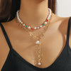 Jewelry Necklace Light Luxury Geometric Drop Shape Artificial Crystal Snake Bone Chain Electroplating For Women