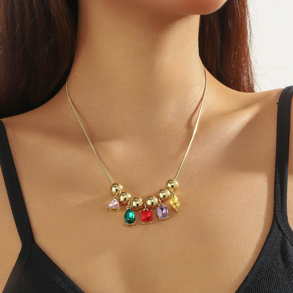 Jewelry Necklace Light Luxury Geometric Drop Shape Artificial Crystal Snake Bone Chain Electroplating For Women