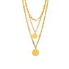 Jewelry Necklace Metal Titanium Steel Geometric Round Plate Lettering Multilayer Retro Stacked Electroplating