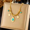 Jewelry Necklace Oval Turquoise Star Pendant Titanium Steel Chain Electroplated