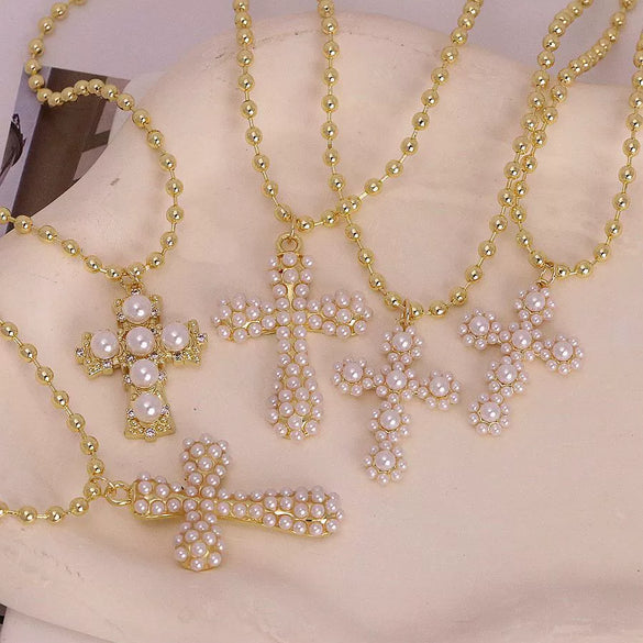 Jewelry Necklace Pendant Imitation Pearl Copper Geometric Ball Chain Electroplated Inlaid