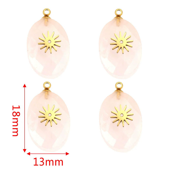 Jewelry Necklace Pendant Natural Stone Pink Crystal Turquoise Stainless Steel Titanium Steel Square Electroplated