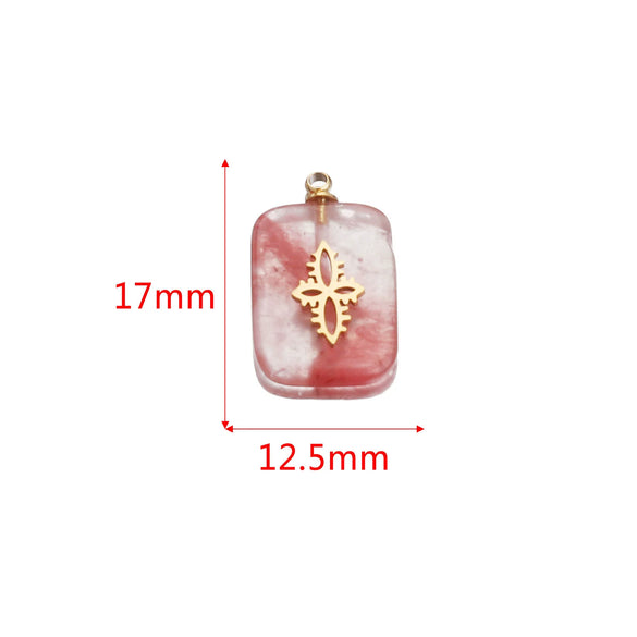 Jewelry Necklace Pendant Natural Stone Pink Crystal Turquoise Stainless Steel Titanium Steel Square Electroplated