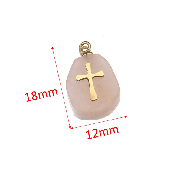 Jewelry Necklace Pendant Natural Stone Pink Crystal Turquoise Stainless Steel Titanium Steel Square Electroplated
