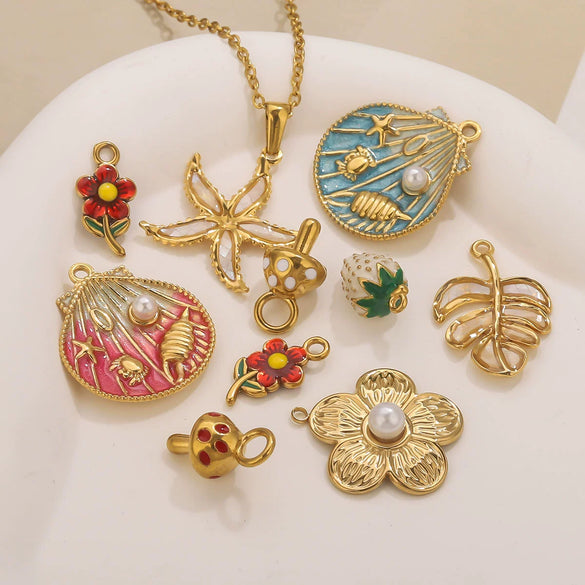 Jewelry Necklace Pendant Stainless Steel French Retro Flower Asymmetrical Petal Electroplated