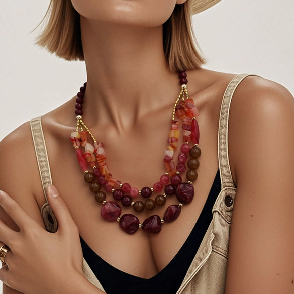 Jewelry Necklace Plastic Resin Artificial Crystal Ushaped Geometric Snake Bone Chain Multilayer Clavicle Chain
