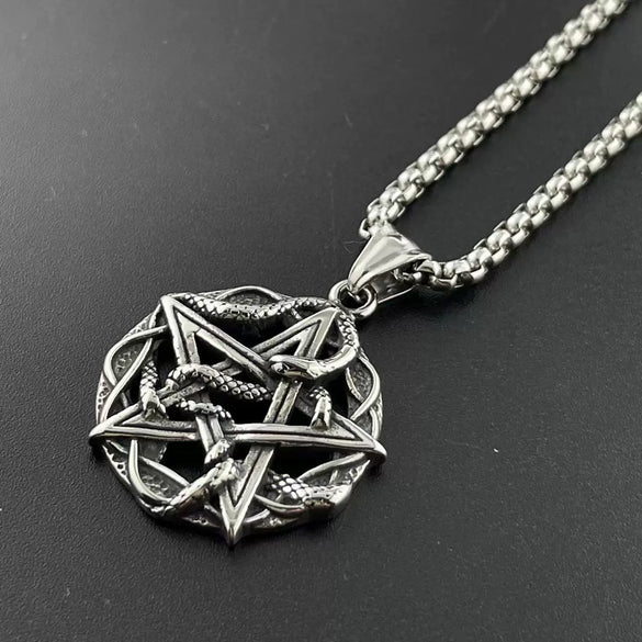Jewelry Necklace Punk Fivepointed Star Skull Round Doll Pattern Stainless Steel Polish Casting For Men