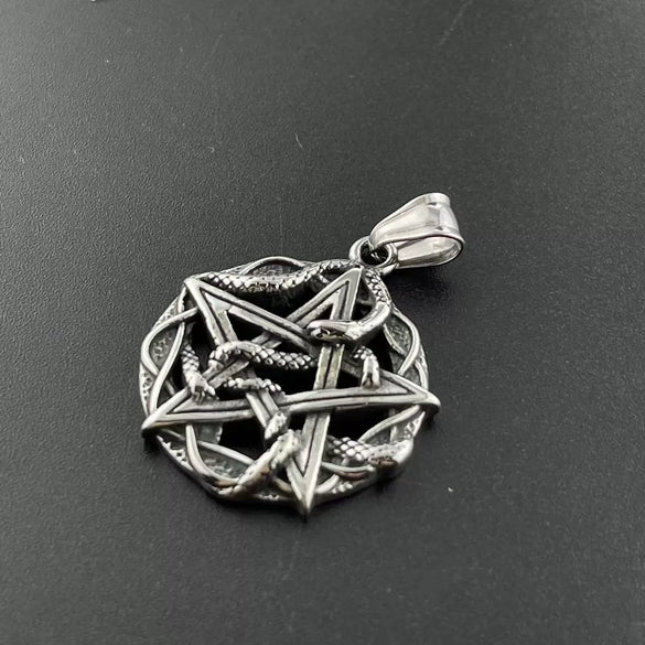 Jewelry Necklace Punk Fivepointed Star Skull Round Doll Pattern Stainless Steel Polish Casting For Men