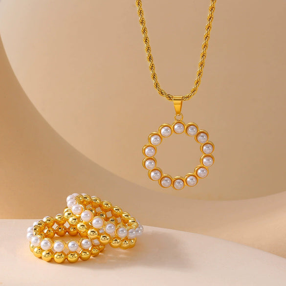 Jewelry Necklace Ring Shell Beads Copper 316L Stainless Steel Electroplating Niche Style Multilayer Design Unisex