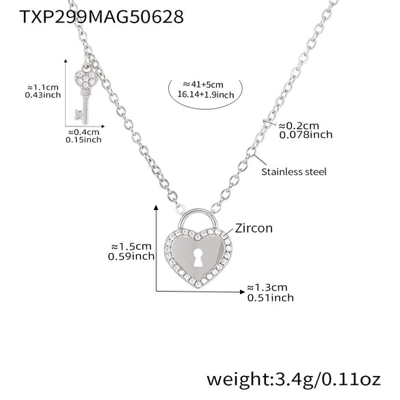 Jewelry Necklace Set Heart Lock Key 316L Stainless Steel 316L Stainless Steel Electroplating Chain Design