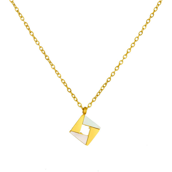 Jewelry Necklace Stainless Steel Gold Plated Square Geometric Pendant O Word Chain For Women