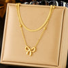 Jewelry Necklace Stainless Steel Goldplated Double Layer Stacked Bow Pendant Fashion Simple Design