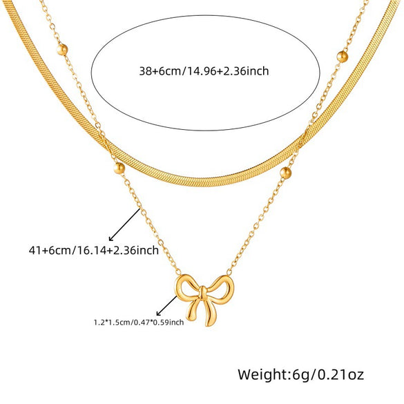 Jewelry Necklace Stainless Steel Goldplated Double Layer Stacked Bow Pendant Fashion Simple Design