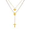 Jewelry Necklace Stainless Steel Oval Retro Double Layer Stacked Angel Pearl Chain Tassel Cross Electroplated