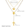 Jewelry Necklace Stainless Steel Oval Retro Double Layer Stacked Angel Pearl Chain Tassel Cross Electroplated