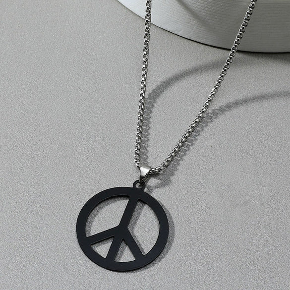 Jewelry Necklace Stainless Steel Square Pearl Chain Pendant With Antiwar Peace Sign Electroplated Unisex