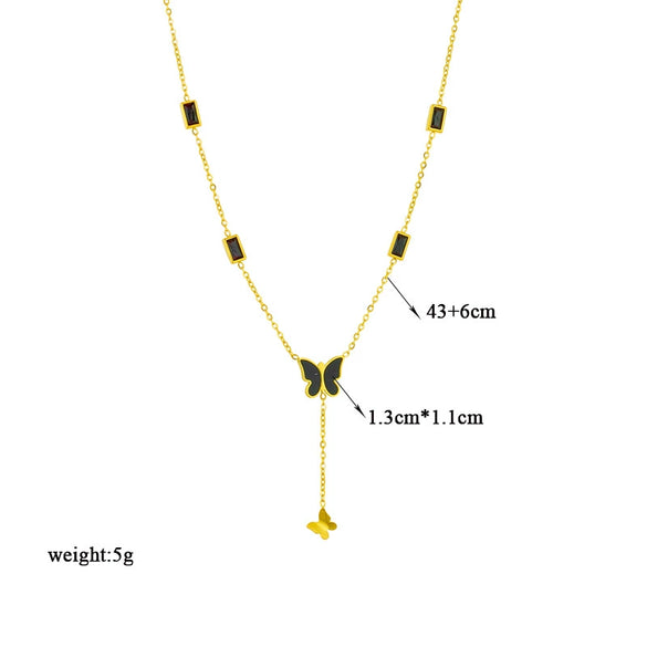 Jewelry Necklace Titanium Steel Black Glossy Butterfly Tassel Pendant Electroplating Women's Animal Style