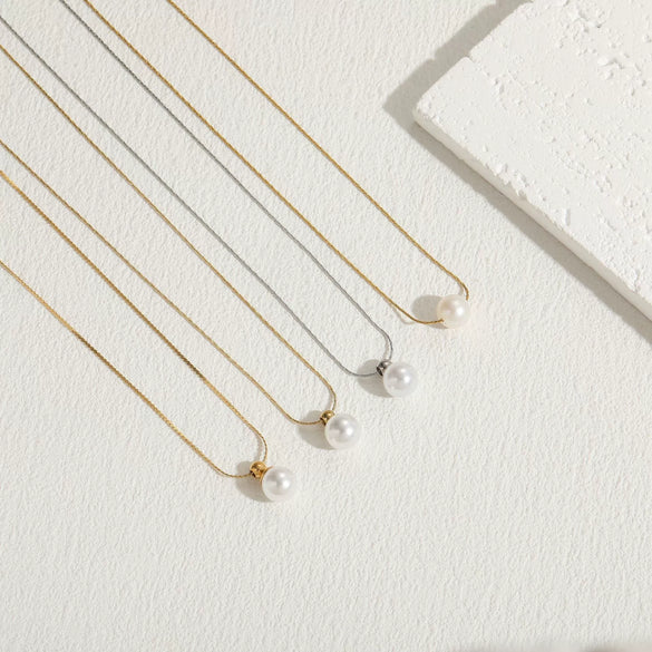 Jewelry Necklace Titanium Steel Chain With Freshwater Abs Pearl Pendant Geometric Style Electroplated