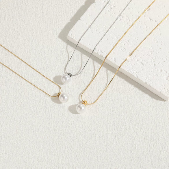 Jewelry Necklace Titanium Steel Chain With Freshwater Abs Pearl Pendant Geometric Style Electroplated