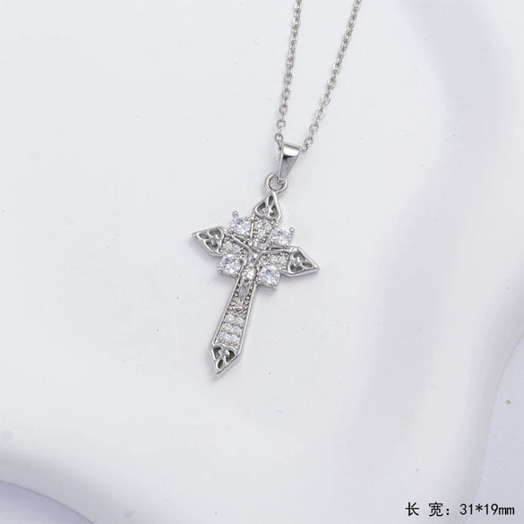 Jewelry Necklace Titanium Steel Gemstone Cross Pendant Simple Electroplating Design