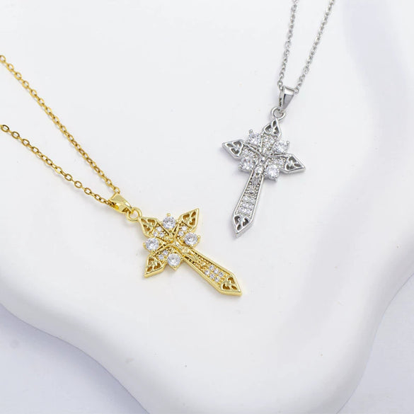 Jewelry Necklace Titanium Steel Gemstone Cross Pendant Simple Electroplating Design
