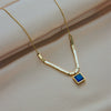 Jewelry Necklace Titanium Steel Geometric Square Blue Diamond Electroplating