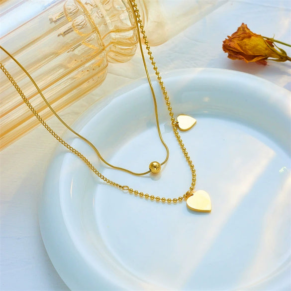 Jewelry Necklace Titanium Steel Love Pendant Retro Simple Shell Multi Layer Stacked Electroplating For Women