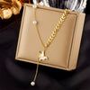 Jewelry Necklace Titanium Steel Pearl Butterfly Tassel Chain Leaf Pendant Electroplating