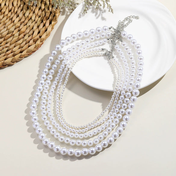 Jewelry Necklace Women Handmade Imitation Pearls Beads Box Chain Geometric