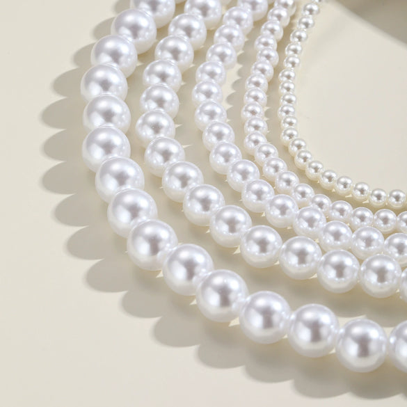 Jewelry Necklace Women Handmade Imitation Pearls Beads Box Chain Geometric