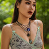 Jewelry Necklace Women Retro Geometric Pattern Acrylic Pendant Wax Thread Handmade