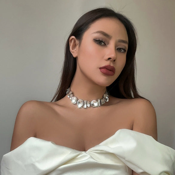 Jewelry Niche Design Rhinestone Claw Chain Collar Necklace With Geometric Style