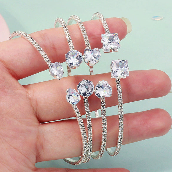 Jewelry Open Elastic Bracelet Rhinestone Highgrade Zircon Set With Diamonds Sweet Geometric Style