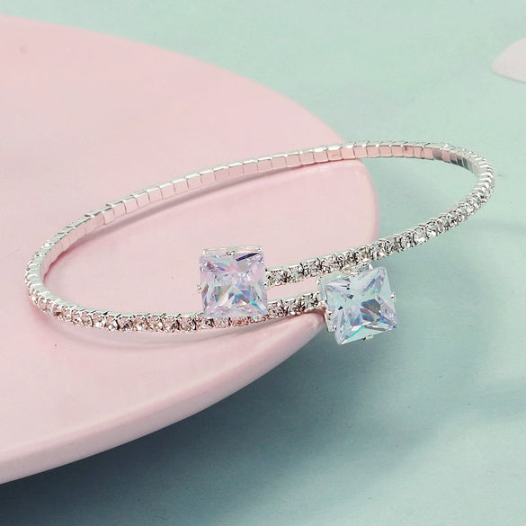 Jewelry Open Elastic Bracelet Rhinestone Highgrade Zircon Set With Diamonds Sweet Geometric Style